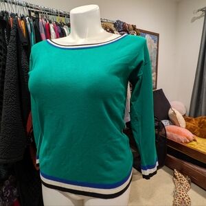 Cable & Gauge Green Sweater with Blue and Black Trim M